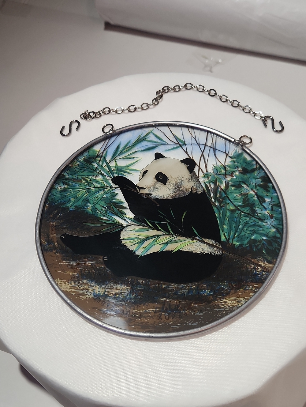 Round Stained Glass Panda Wall Art - Black & Green